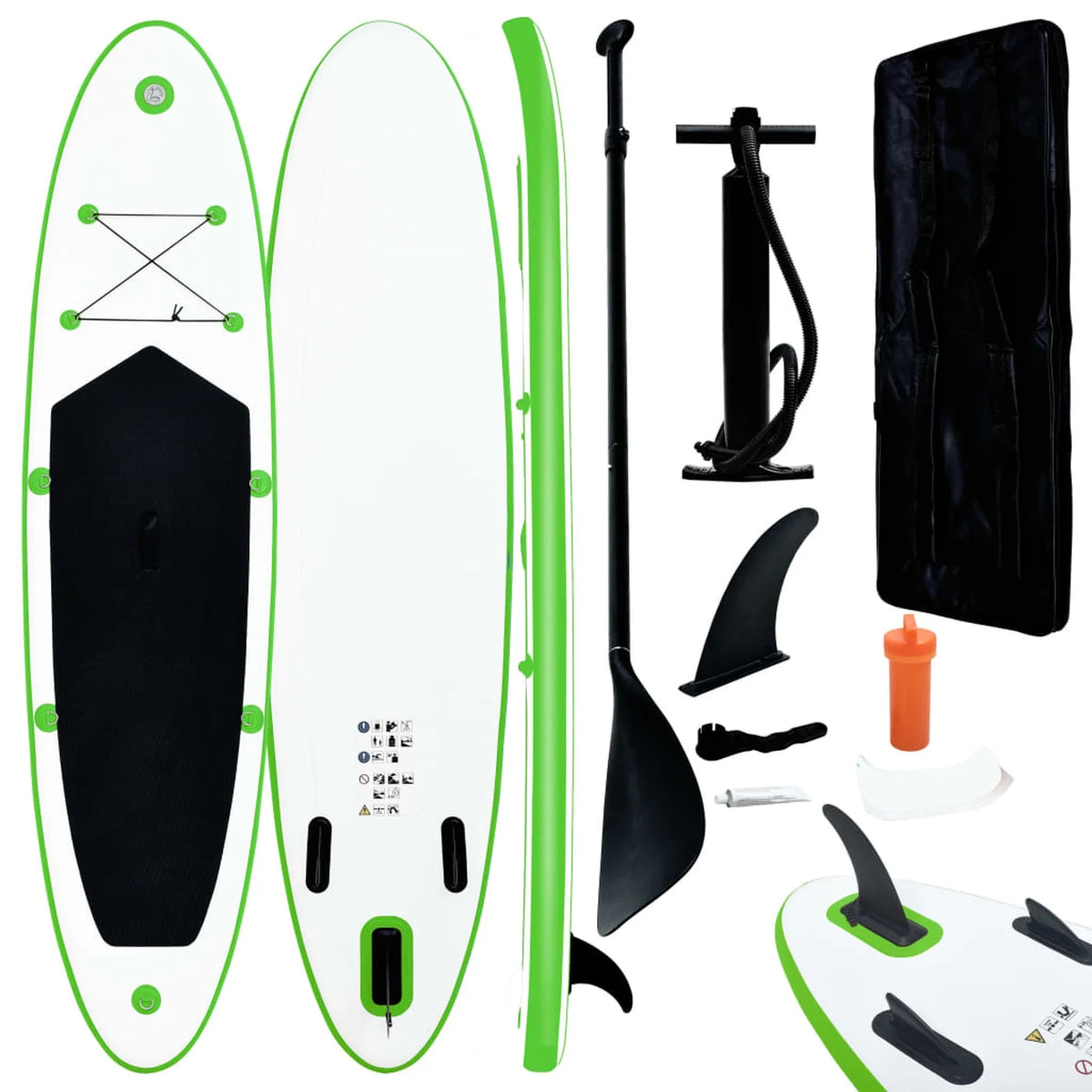 Green and White Inflatable Paddle Board Set N386937