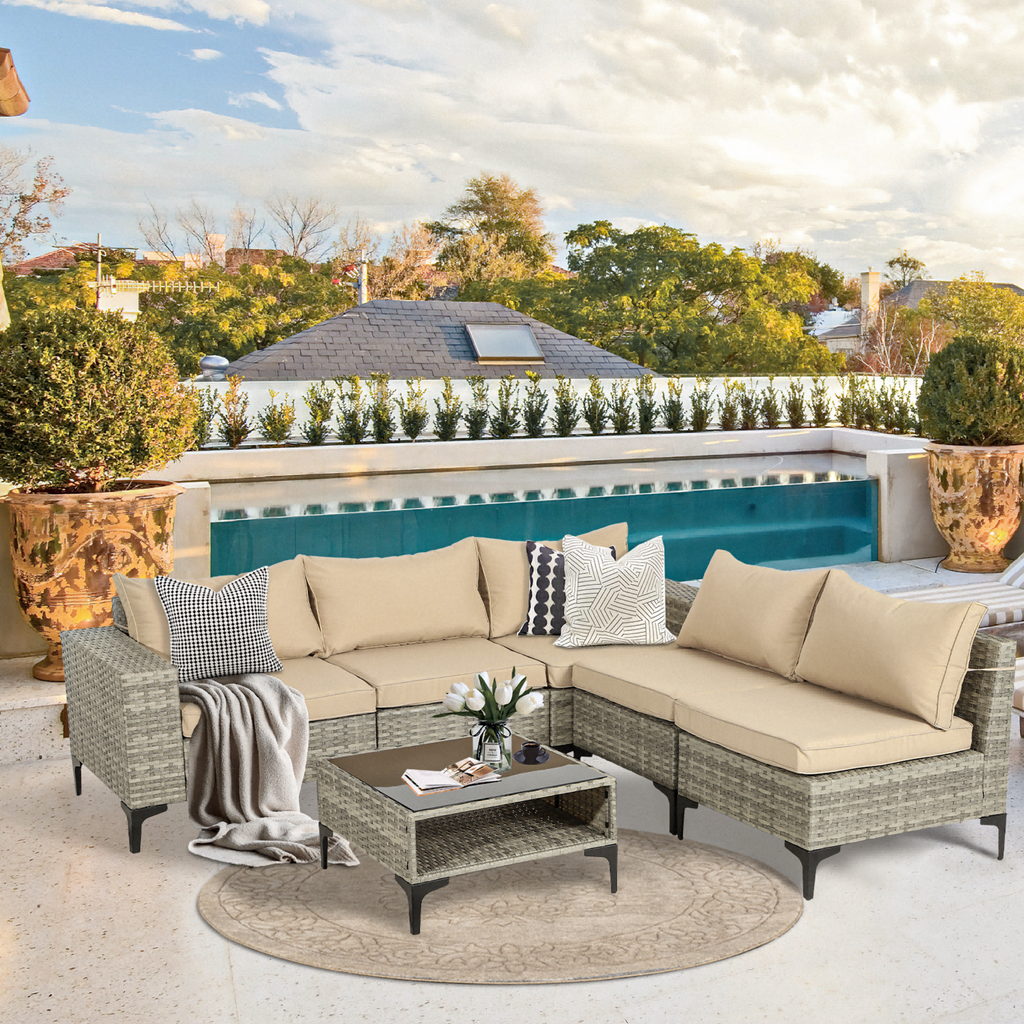 6 Piece Rattan Sectional Sofa Set R52234