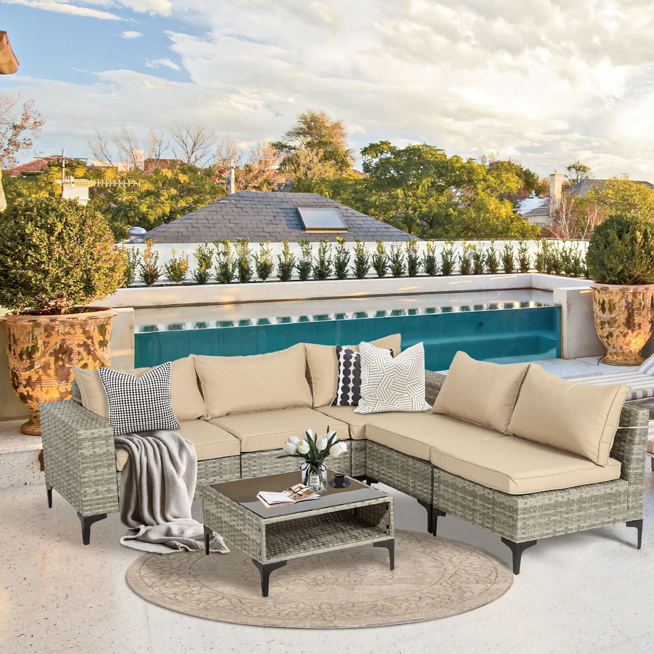 6 Piece Rattan Sectional Sofa Set R52234