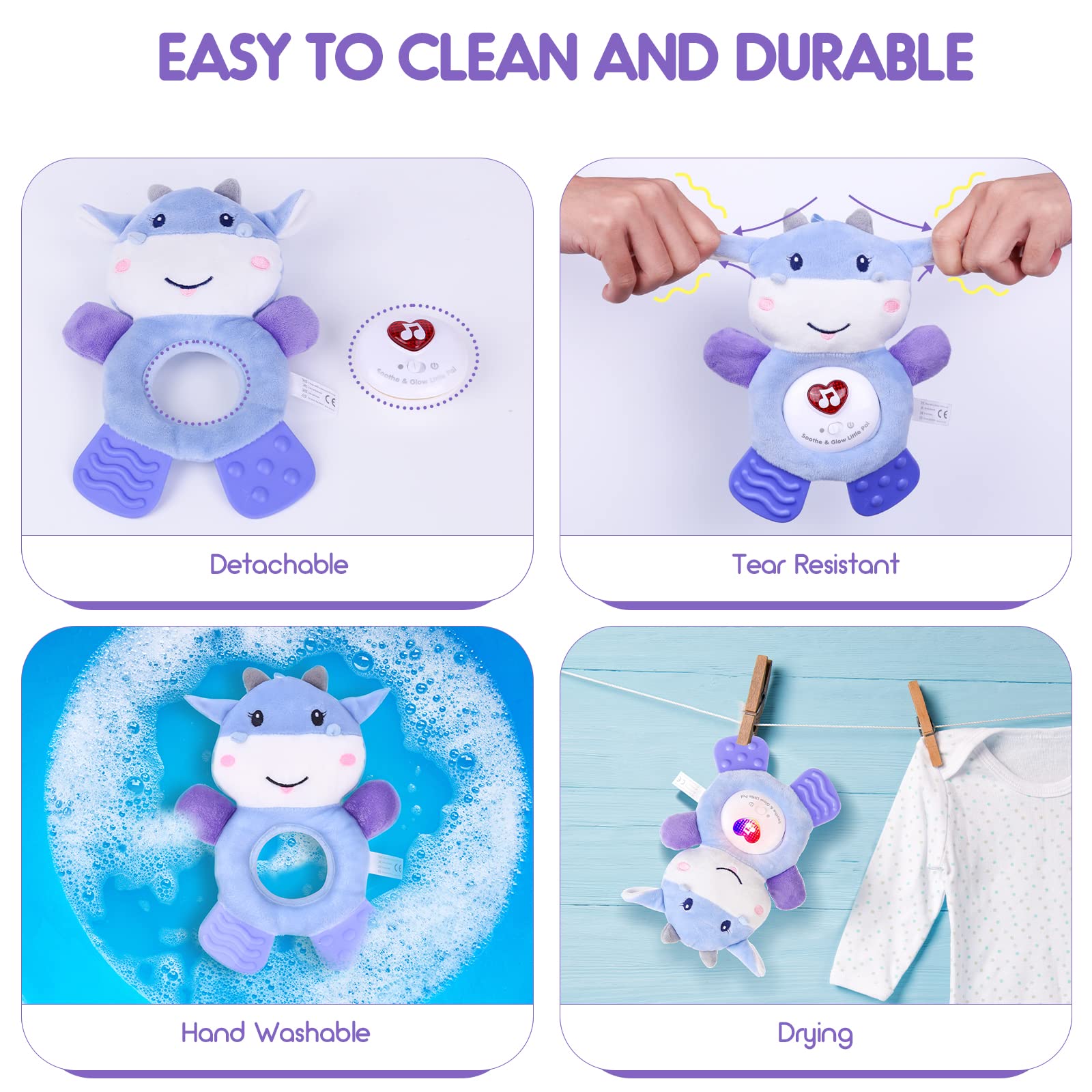 BPA Free Washable Plush Baby Teething Toys with Soft Light and Hook for Crib K83712