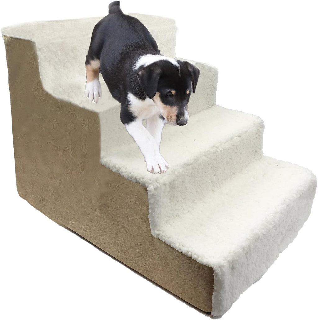 Brown Pet Ramp 4-Steps Stairs with Removable MicroSuede Cover H249105