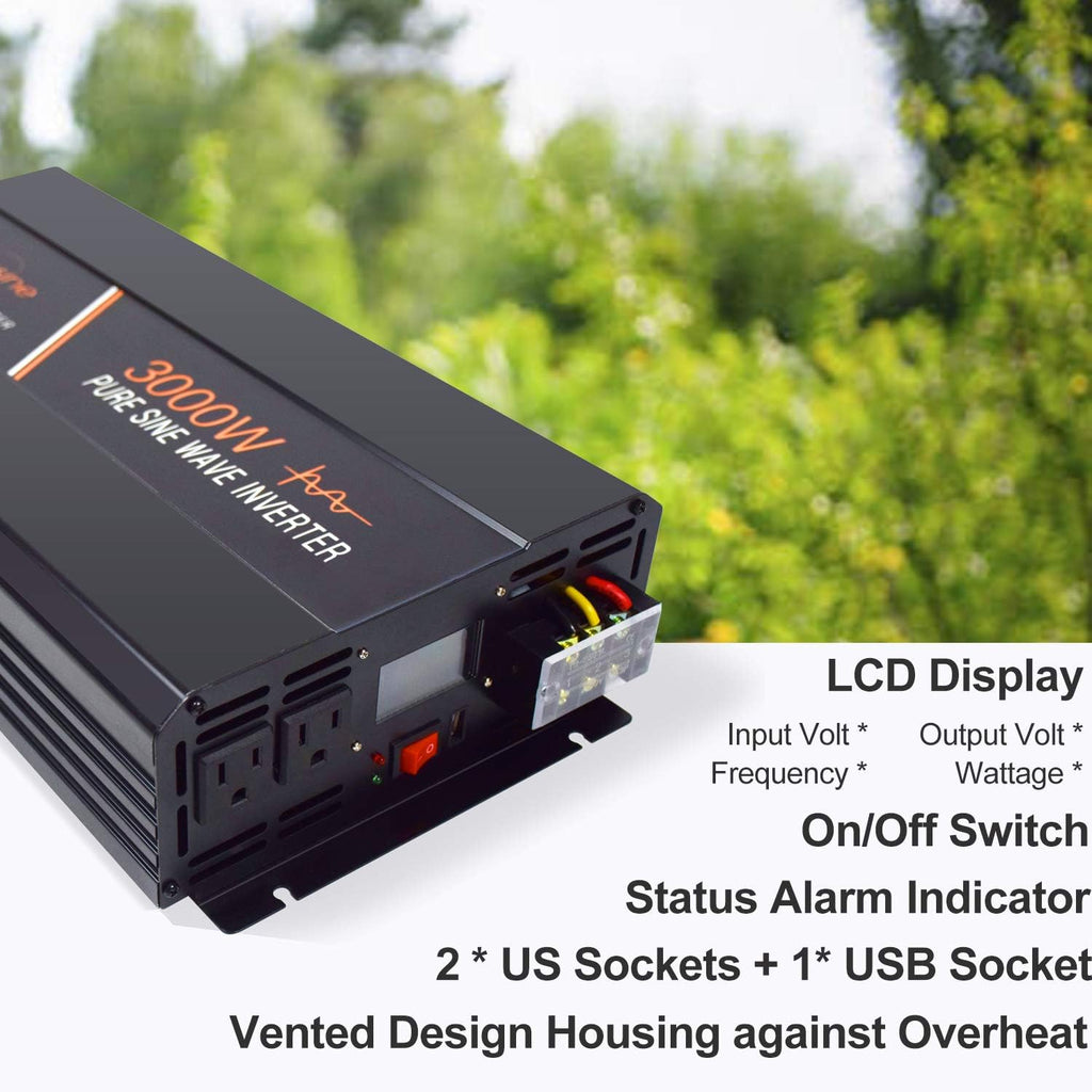 1000 Watt Pure Sine Wave Power Inverter 24V DC to AC 120V with LCD Display Remote Switch O551