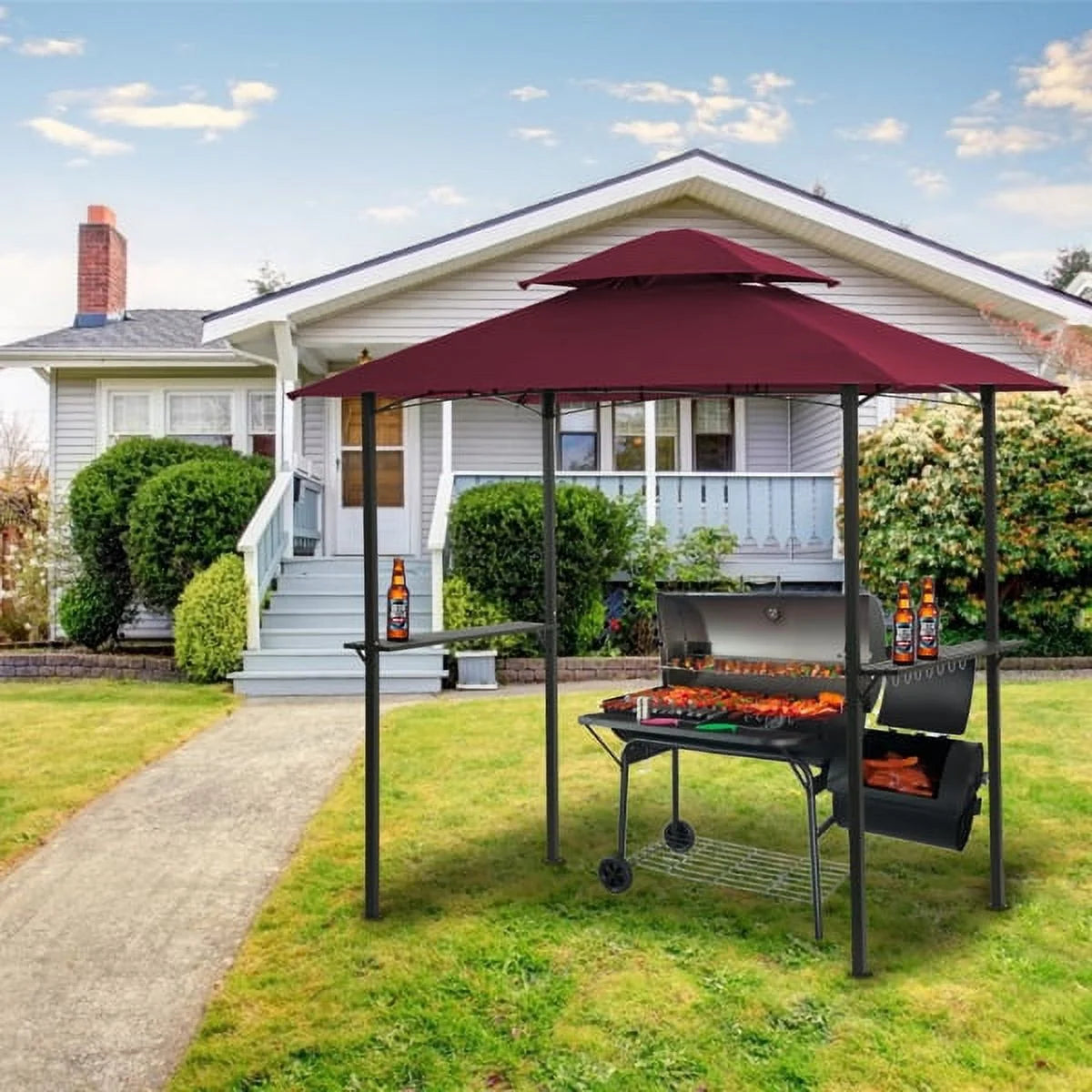 Burgundy Double Tiered Grill Gazebo Replacement Canopy R808381