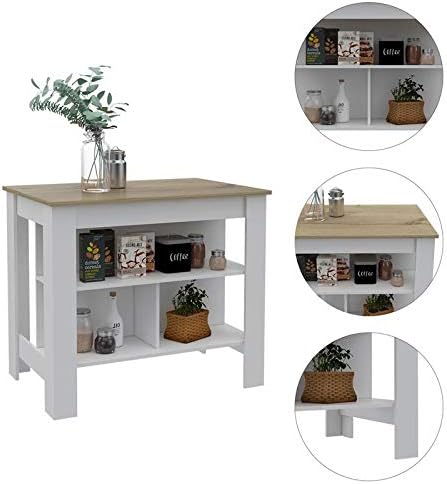 White Base Light Oak Top Kitchen Island N96629