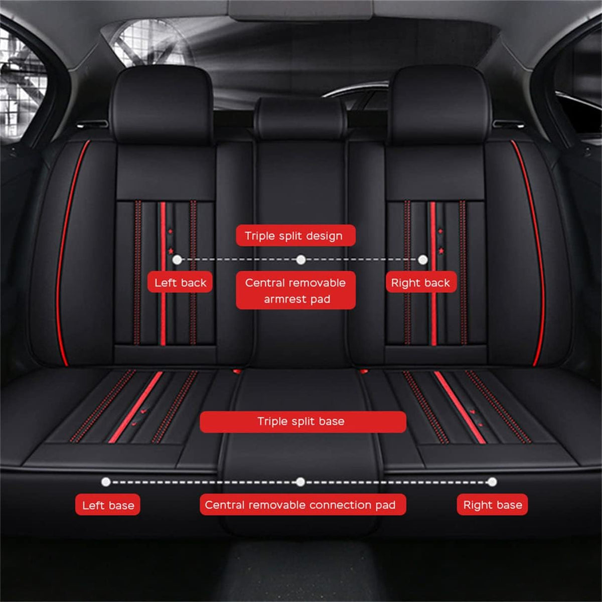 Waterproof PU Leather Car Seat Covers for Front and Rear Seats, Black E8995