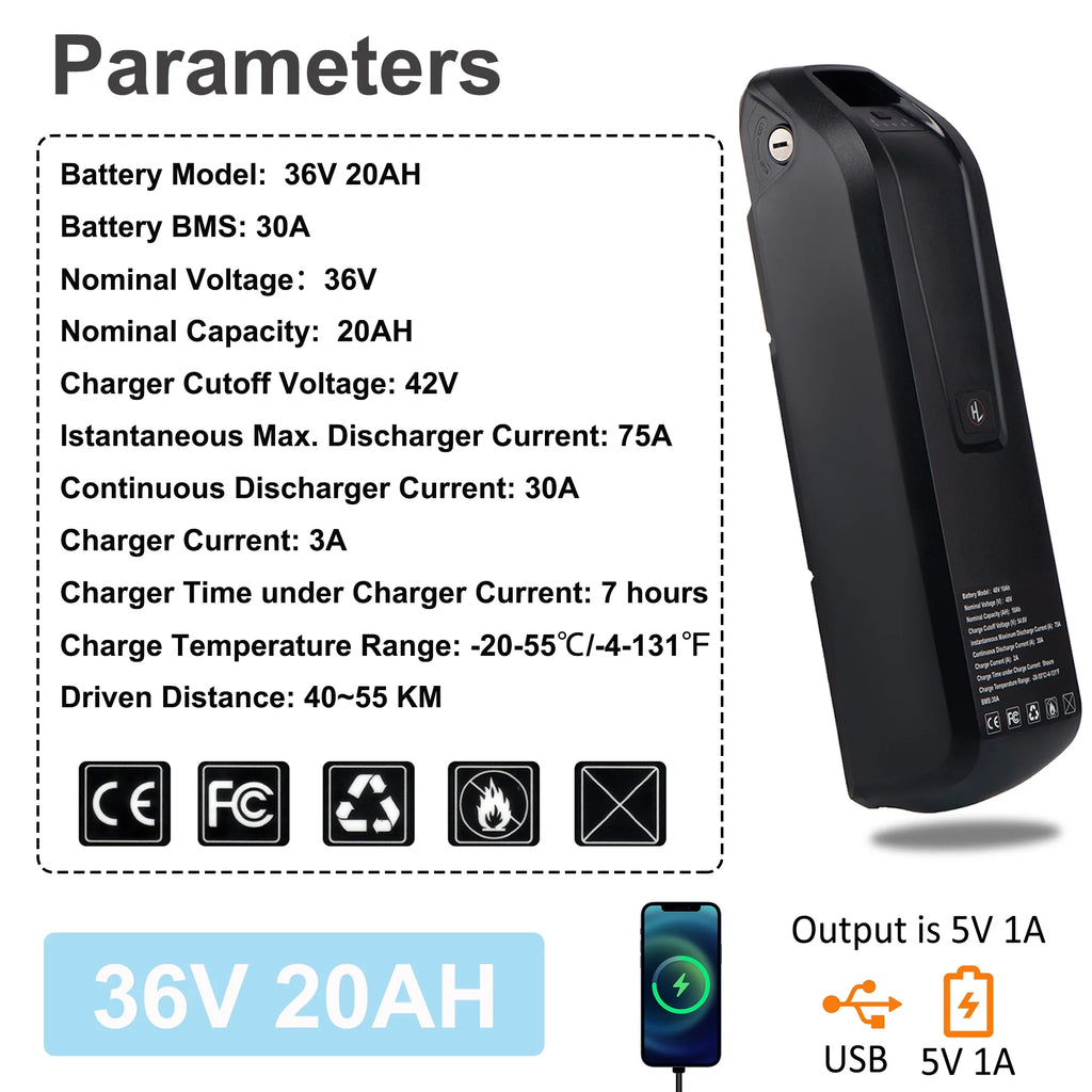 36V 20Ah Lithium Ebike Battery with 3A Charger Z238528