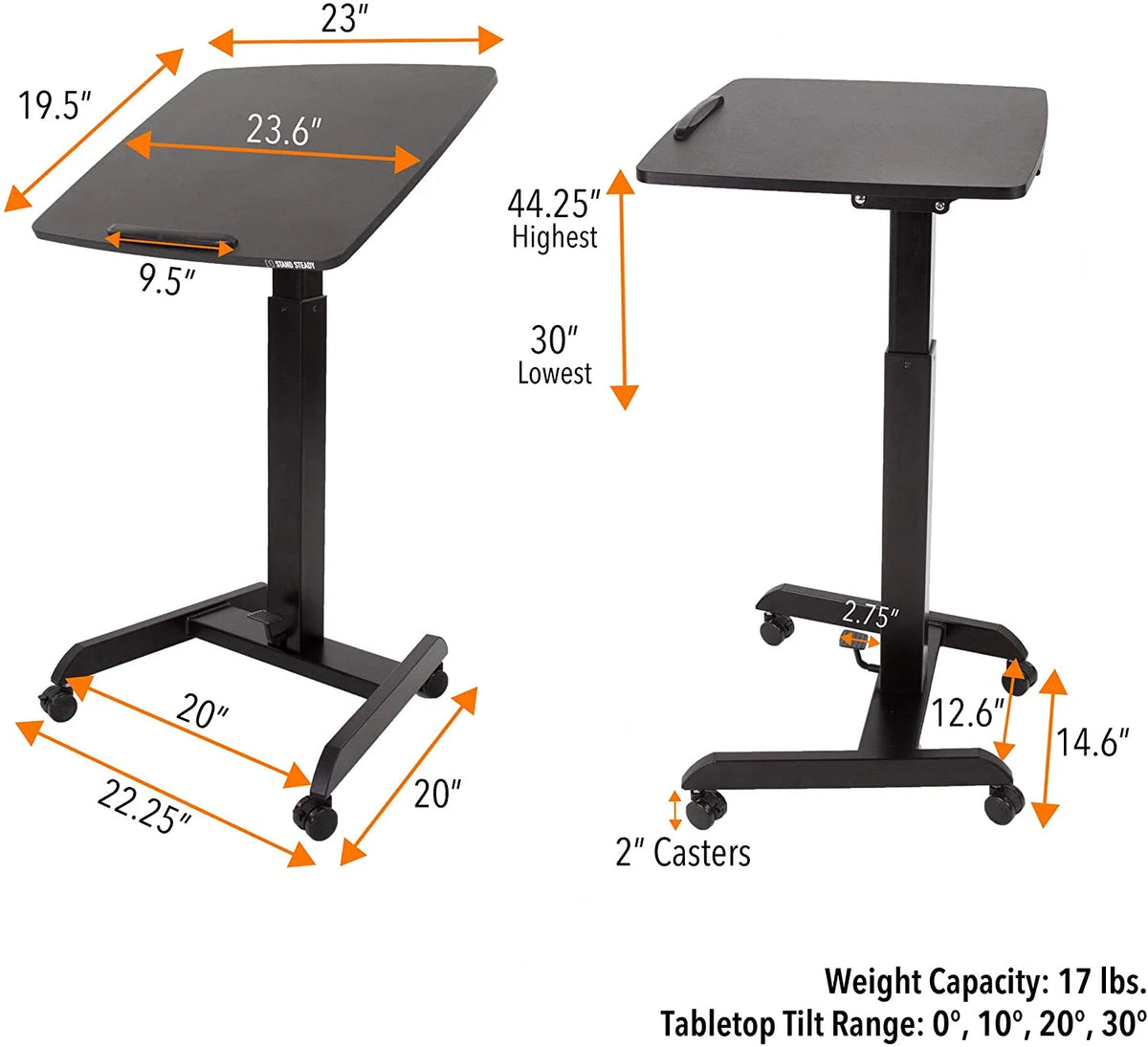 Black Mobile Podium with Pneumatic Height Adjustments U3471