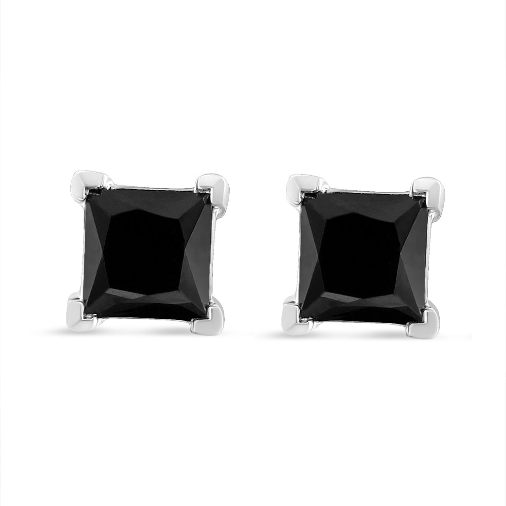 14K White Gold 2.00 Cttw Princess-Cut Black Diamond Stud Earrings with Screw Backs F5924