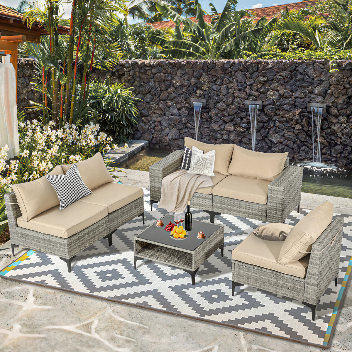 6 Piece Rattan Sectional Sofa Set R52234