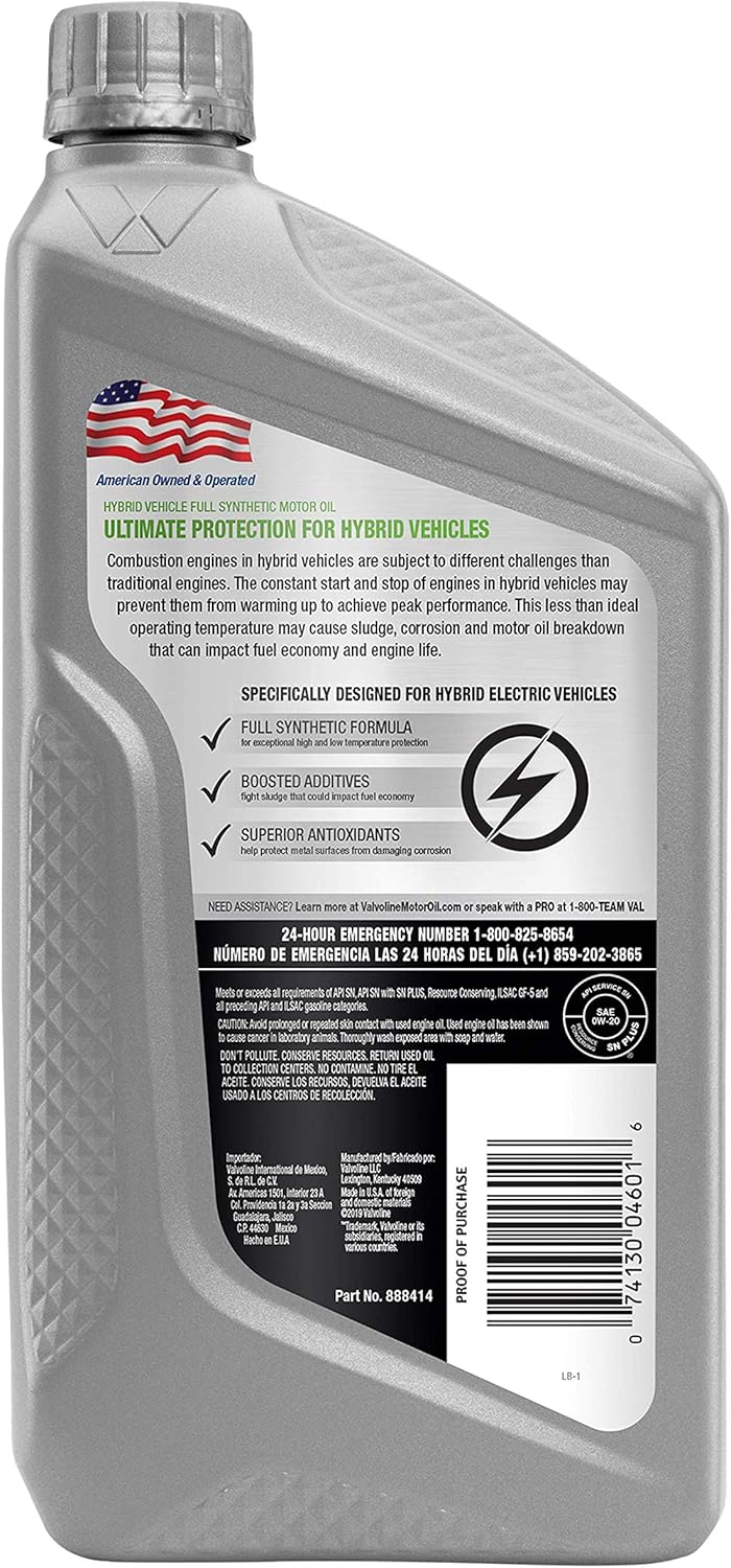 Hybrid Vehicle Full Synthetic SAE 0W-20 Motor Oil, Case of 6 O212641