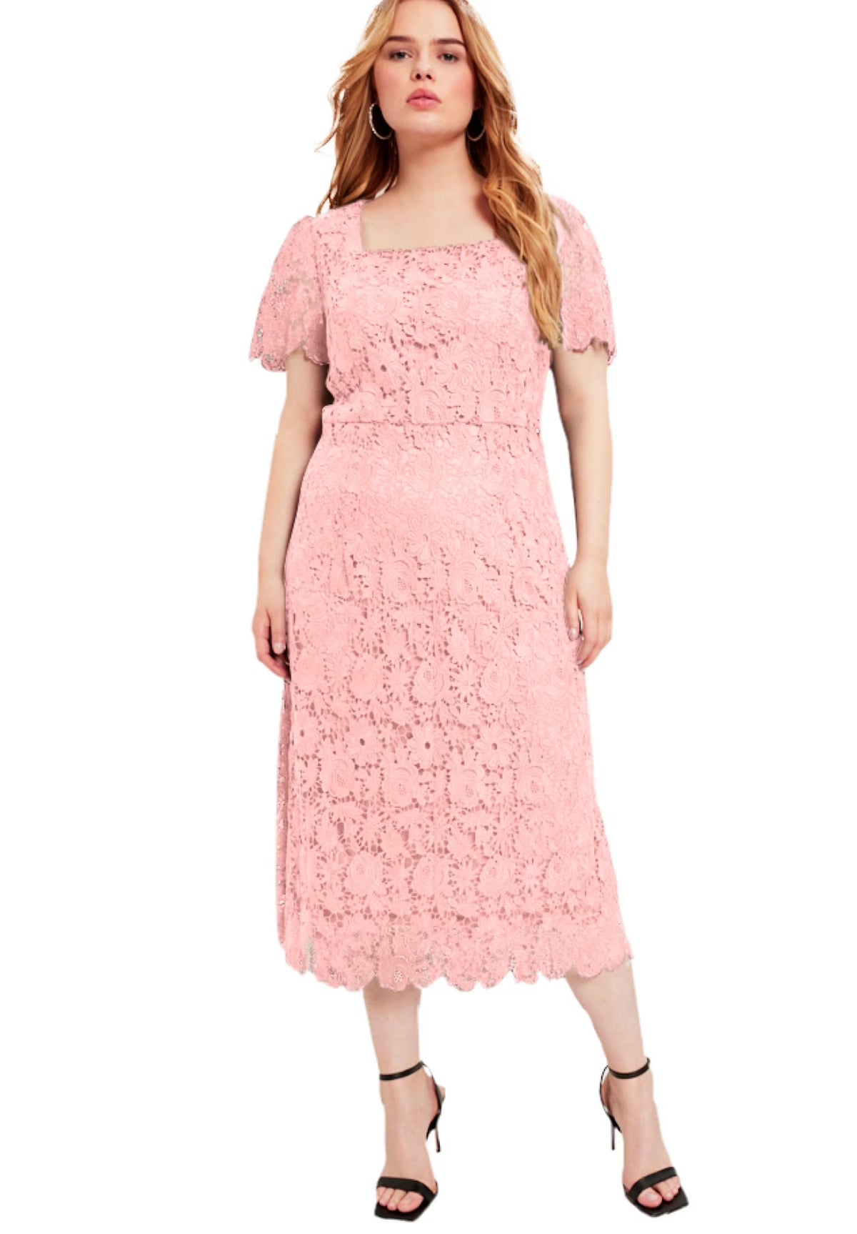 Plus Size Square-Neck Lace Dress V346