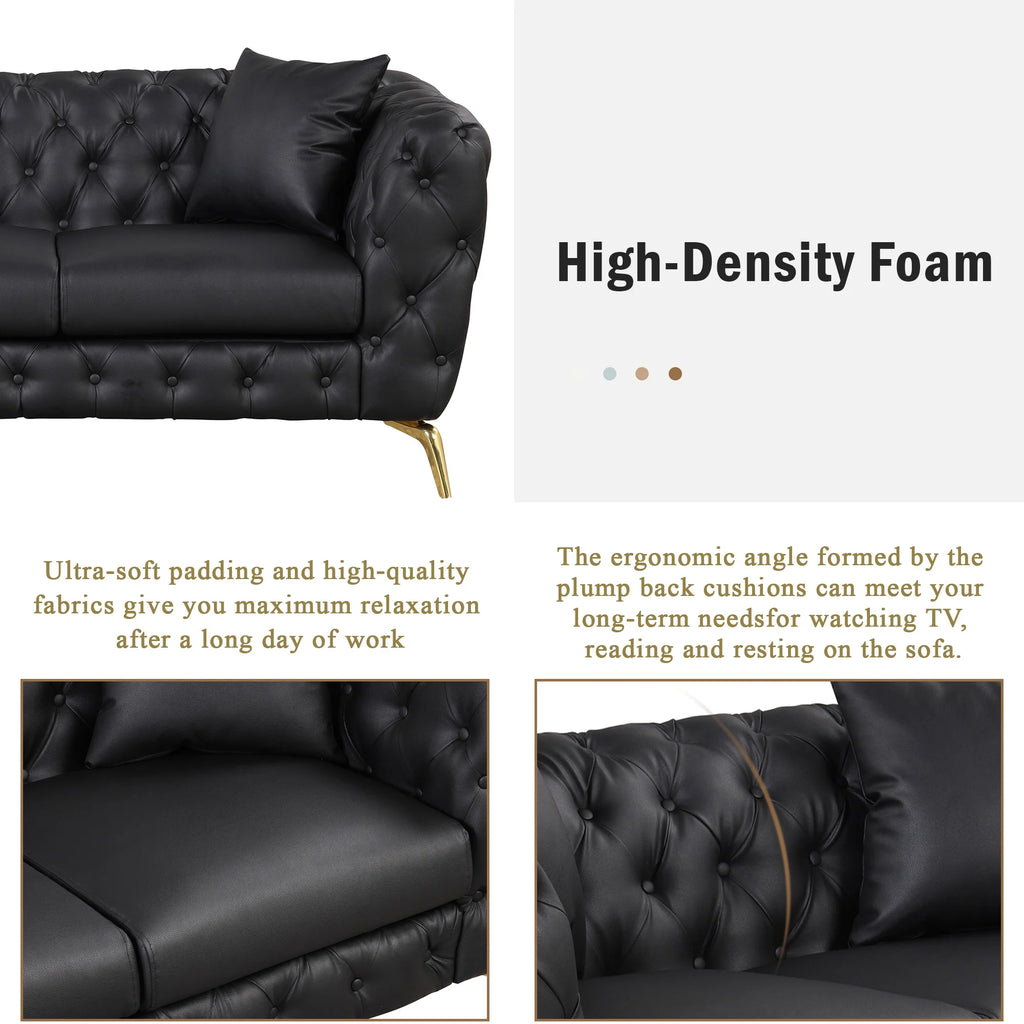 Black PU Upholstered Loveseat Sofa with Metal Legs I821491