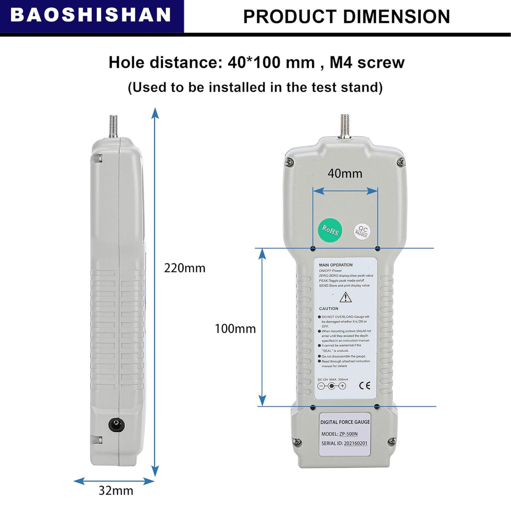 Digital Force Gauge Push Pull Gauge with Output Function, LCD Backlit Display, Metal Enclosures I186