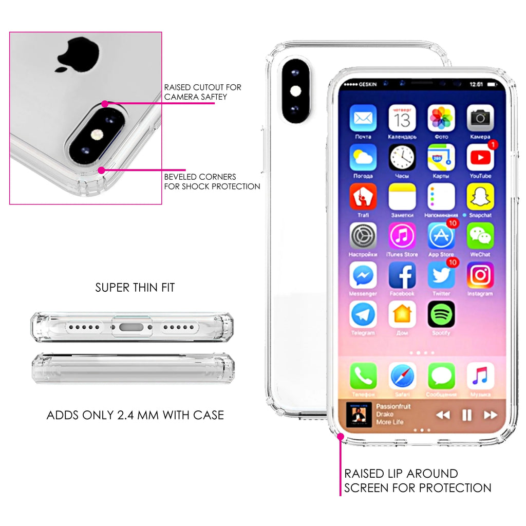 Clear Shockproof Hybrid Case for iPhone XR with TPU Bumper Acrylic Back Tempered Glass Screen Protector W484