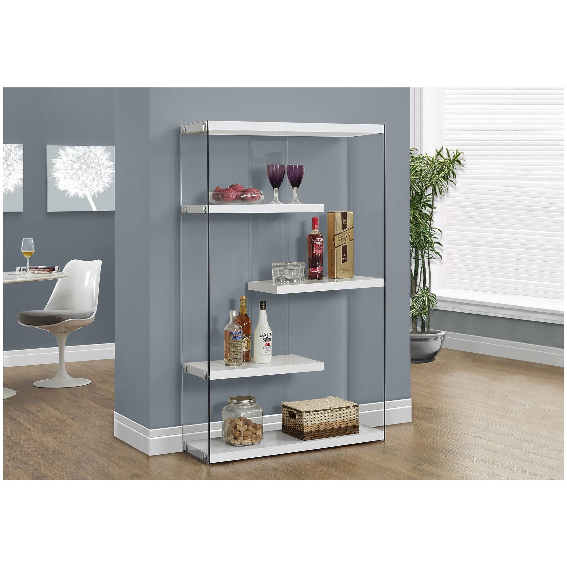 Tempered Glass Bookcase Glossy White B1133