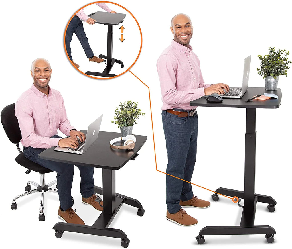 Black Mobile Podium with Pneumatic Height Adjustments U3471