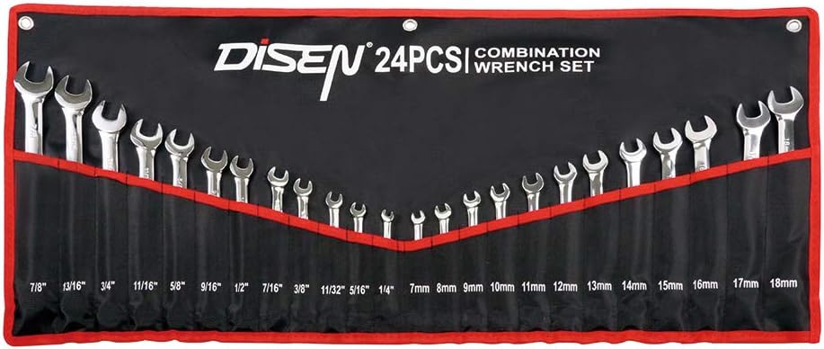 24-Piece Drop Forged Steel Combination Wrench Set with Tool Roll U875