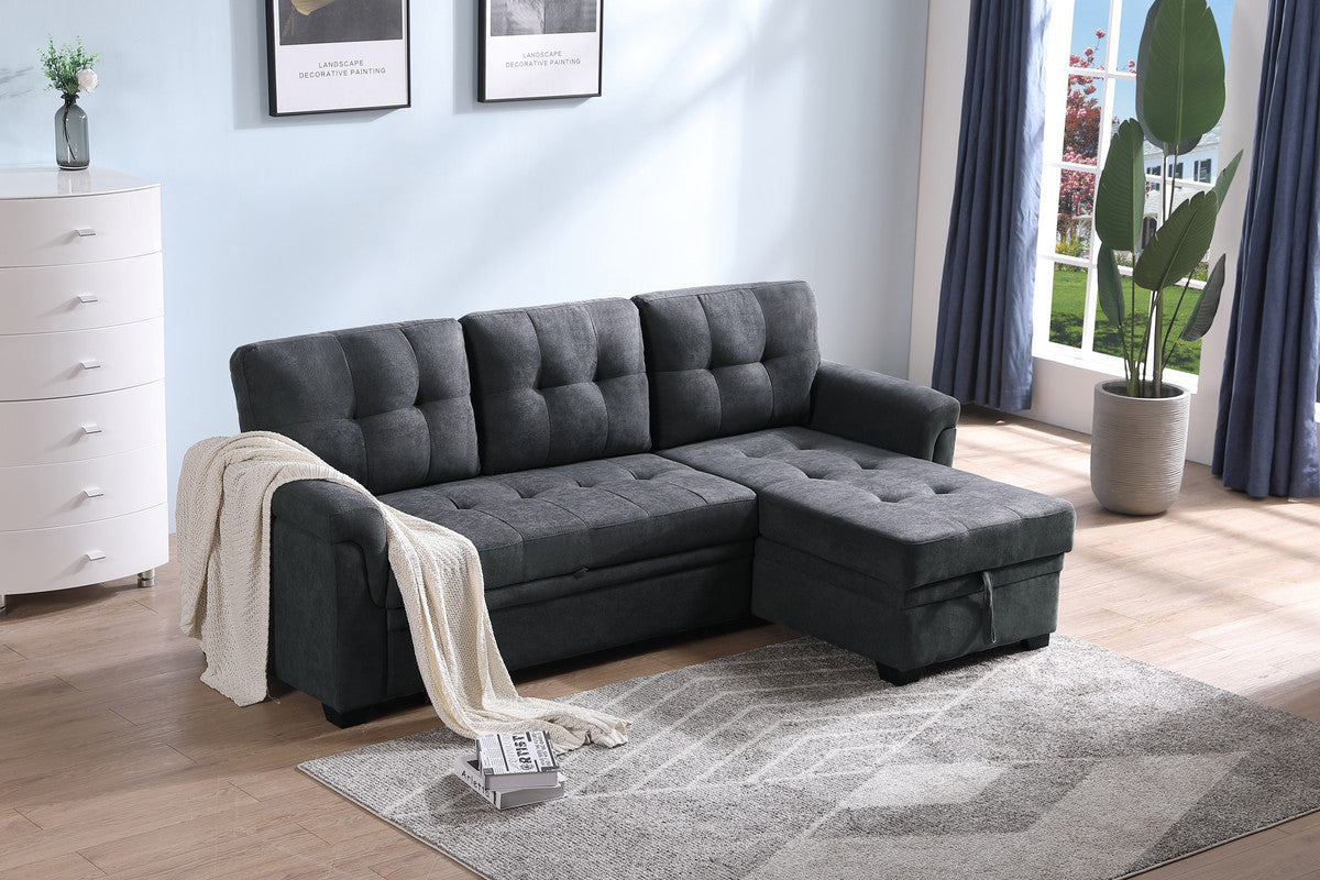 Dark Gray Fabric Reversible Sectional Sleeper Sofa Chaise with Storage K138