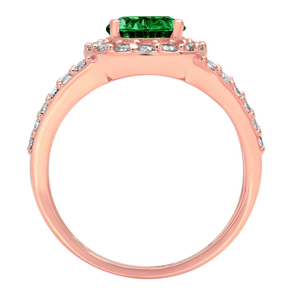 Oval Cut Green Simulated Emerald 18k Rose Gold Halo Ring X405511