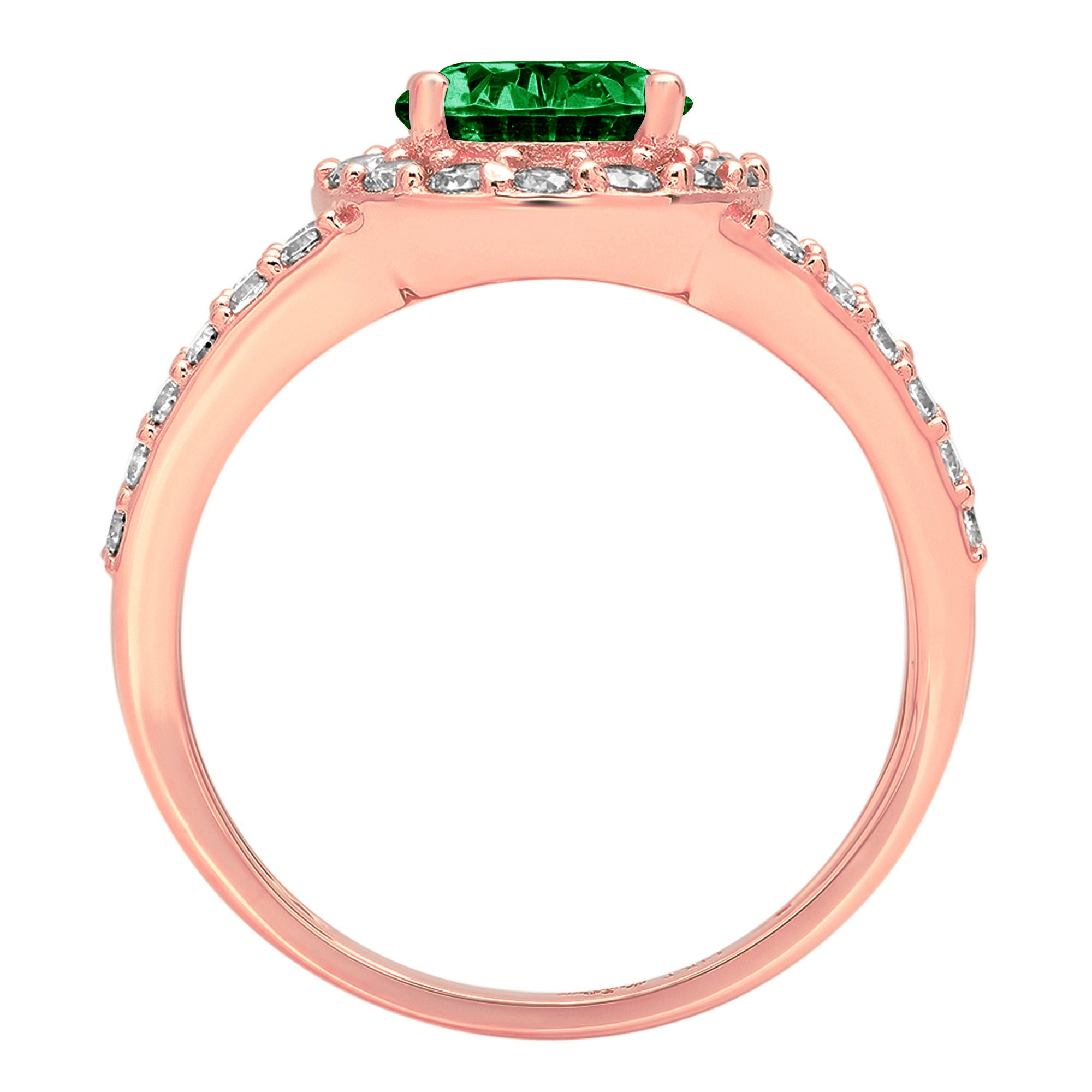 Oval Cut Green Simulated Emerald 18k Rose Gold Halo Ring X405511