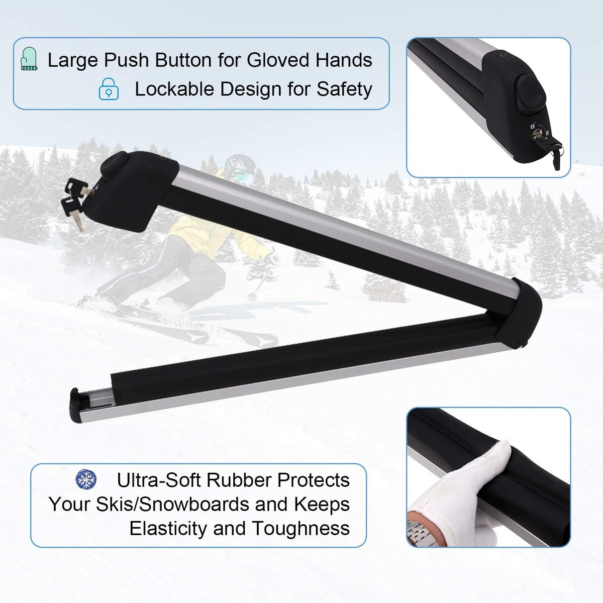 Lockable Cross Bars Carrier & Ski Snowboard Racks Kit R71776