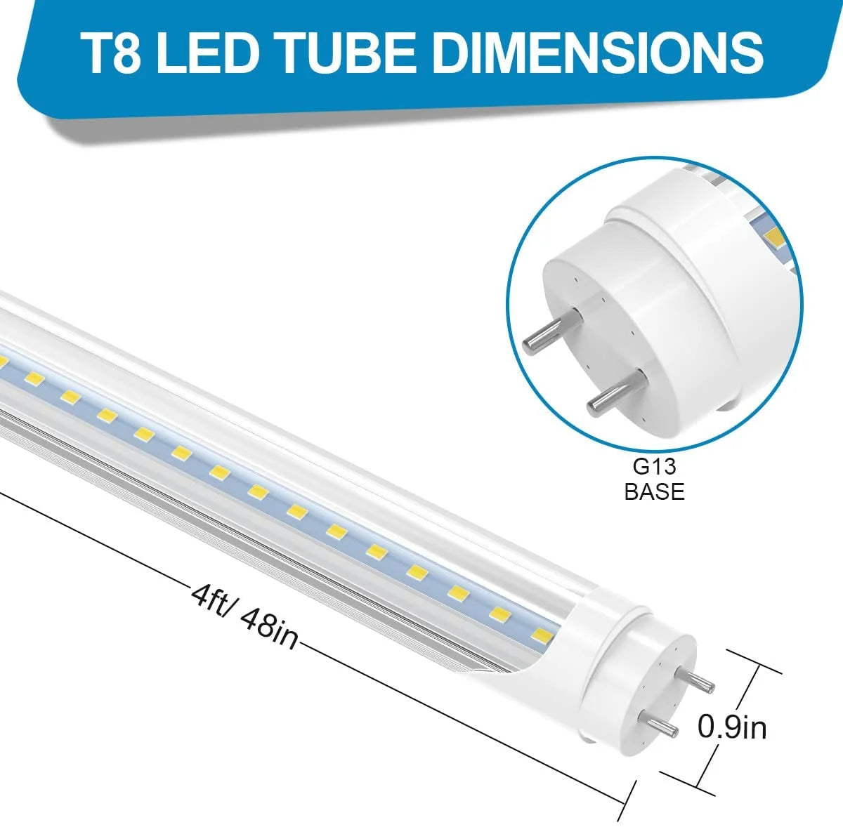 25-Pack 4ft LED Tube Light Bulbs, 6000K Cool White, 2400 Lumens C33020