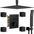 16 Inch Rain Shower System with Body Jets Ceiling Mounted Brass Shower Faucet Combo (Matte Black) L233995