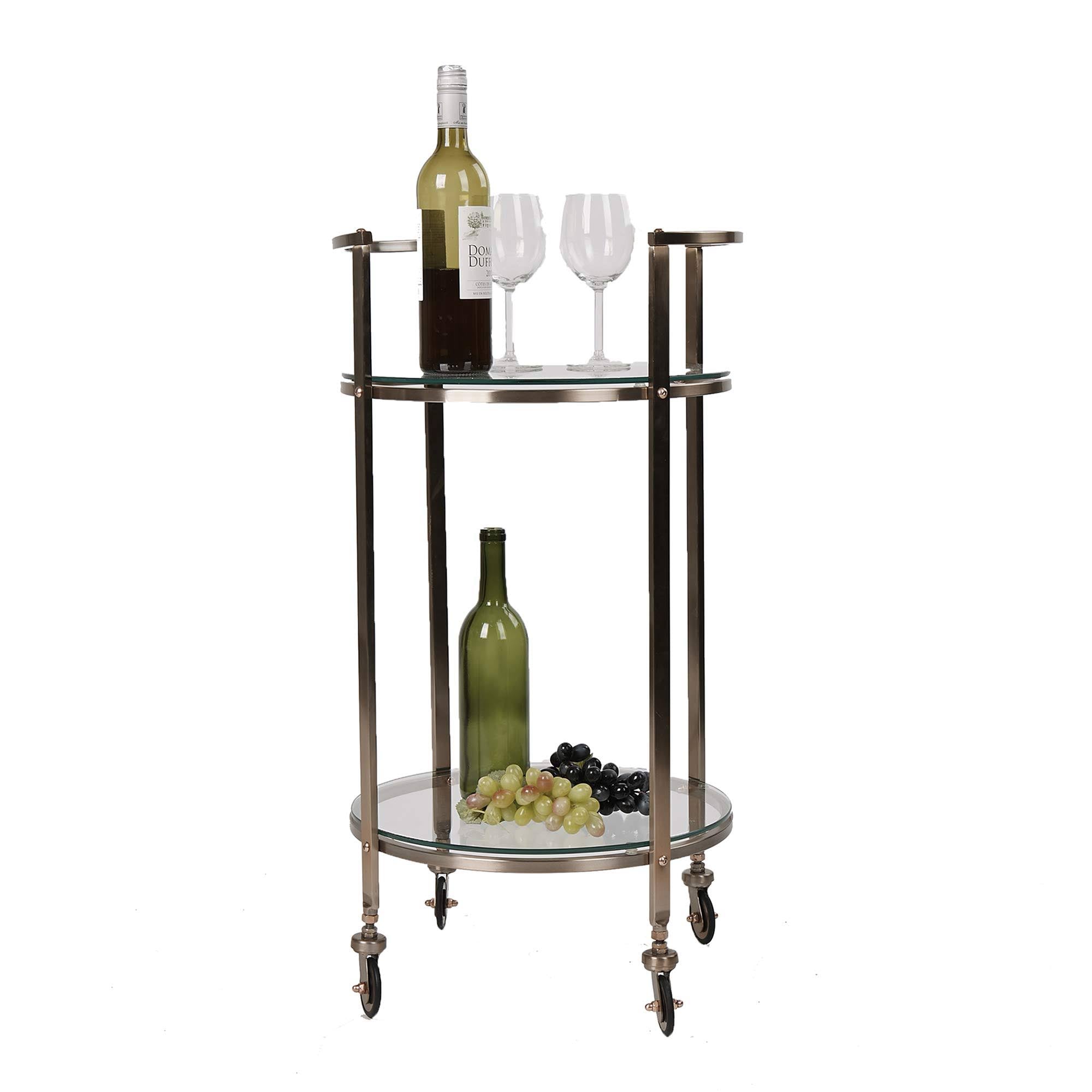 2 Tier Metal Bar Cart with Glass Top Z891088