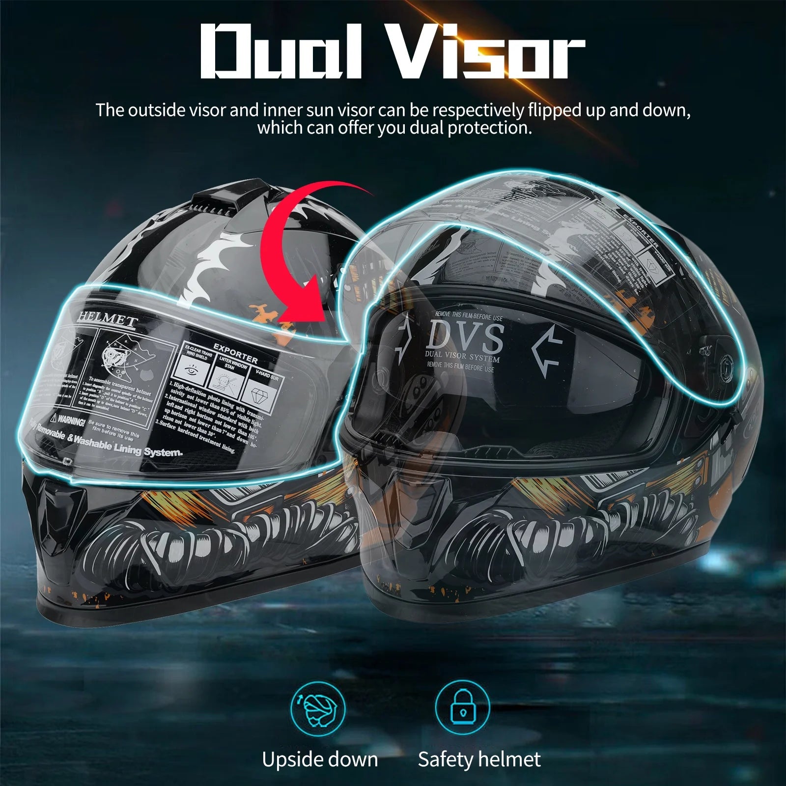 Dual Visor Full Face Flip Motorcycle Helmet X43681