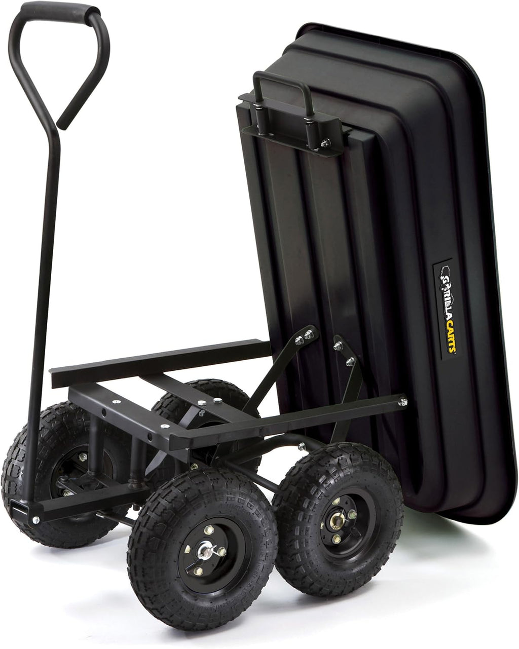 Black Poly Garden Dump Cart with Steel Frame and 10-Inch Pneumatic Tires, 600-Pound Capacity Z775573