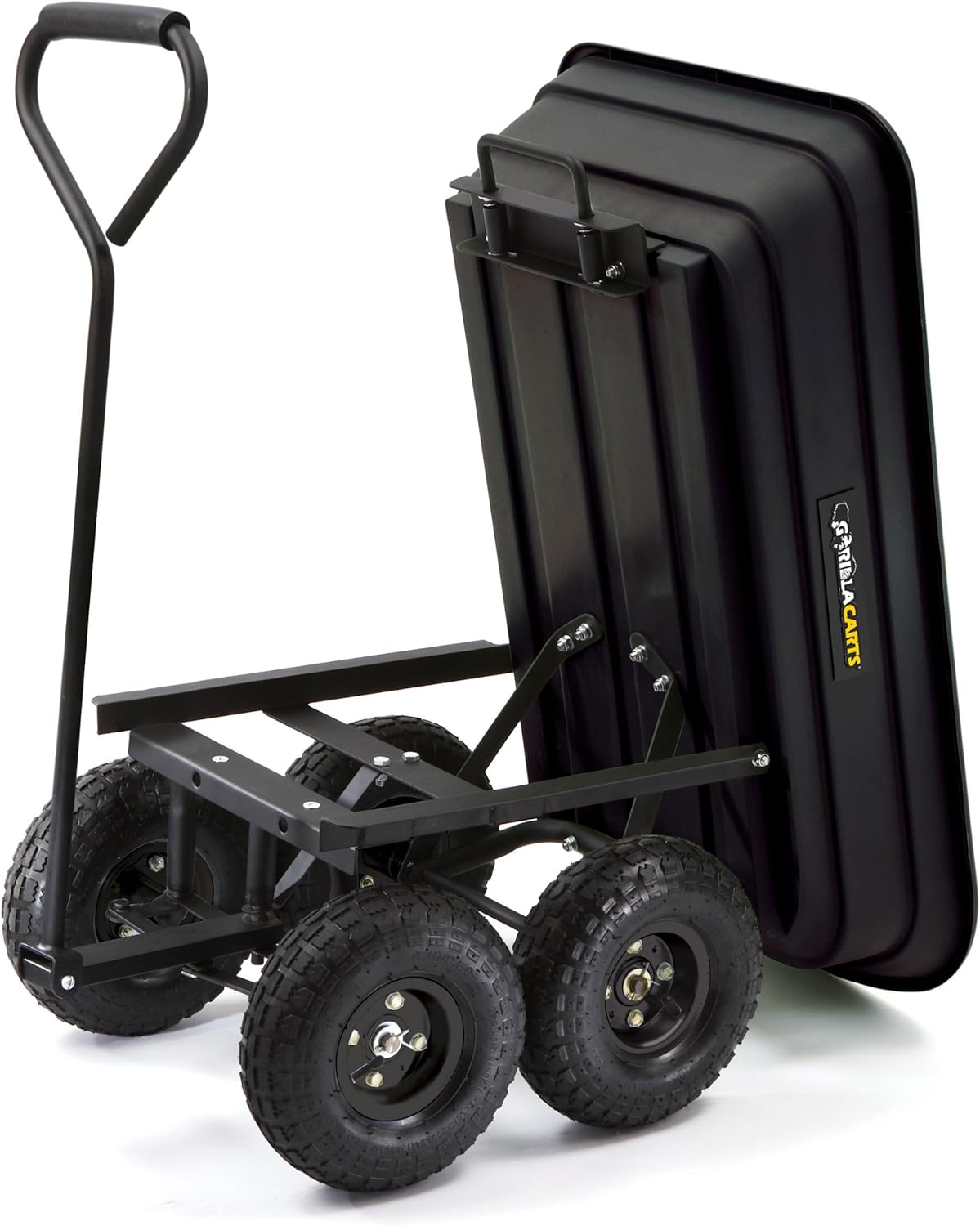 Black Poly Garden Dump Cart with Steel Frame and 10-Inch Pneumatic Tires, 600-Pound Capacity Z775573