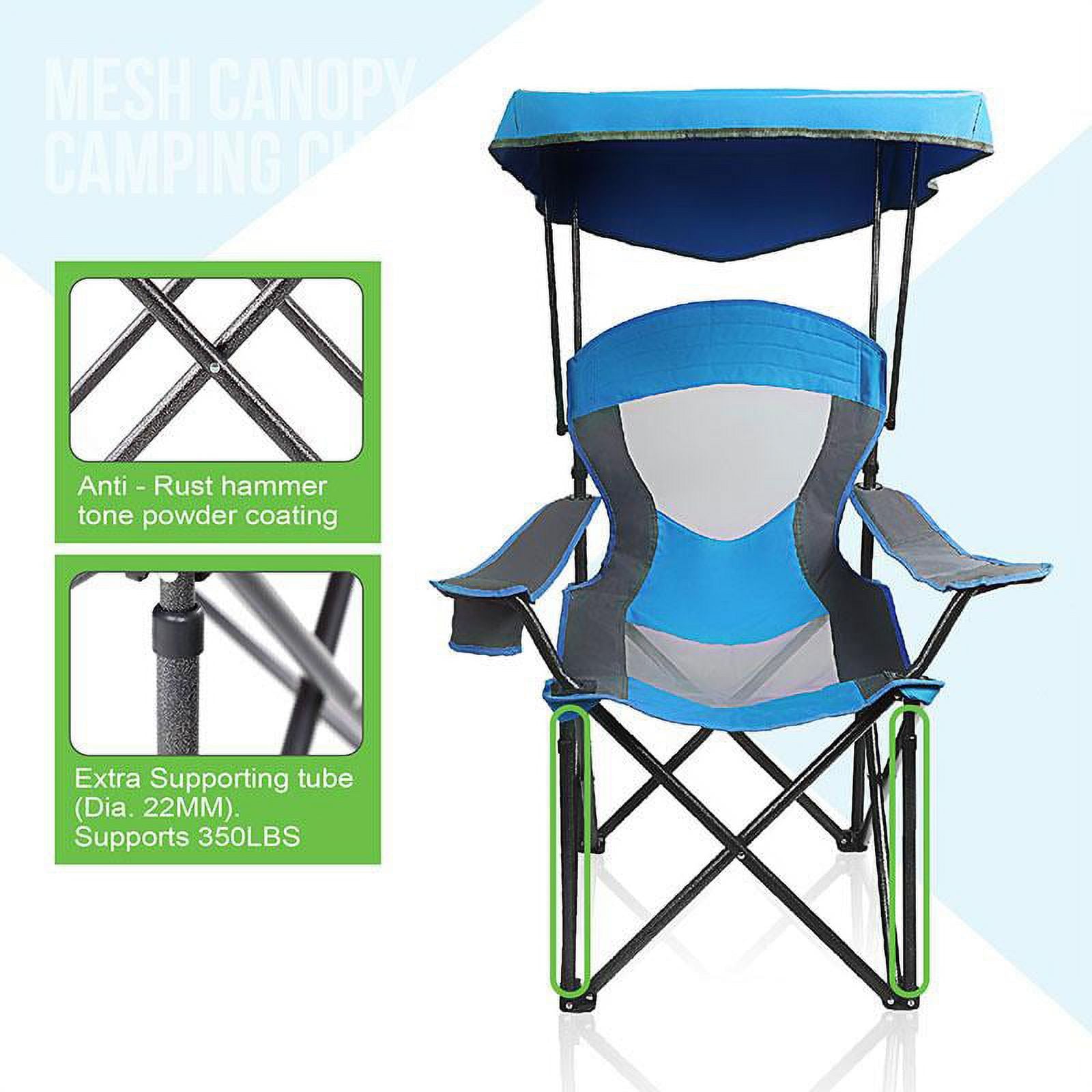 Blue Folding Camping Chair with Shade Canopy, Steel Frame, Carry Bag and Cup Holder O721966