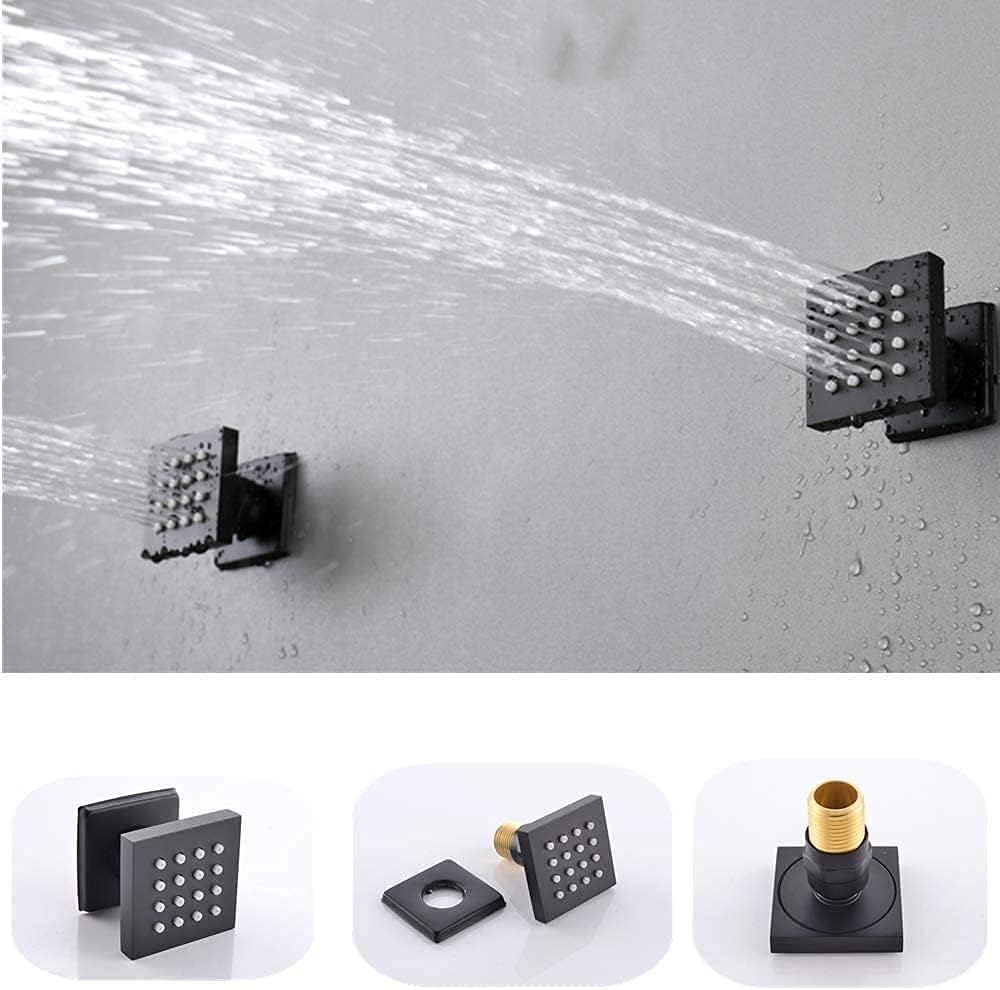 16 Inch Rain Shower System with Body Jets Ceiling Mounted Brass Shower Faucet Combo (Matte Black) L233995