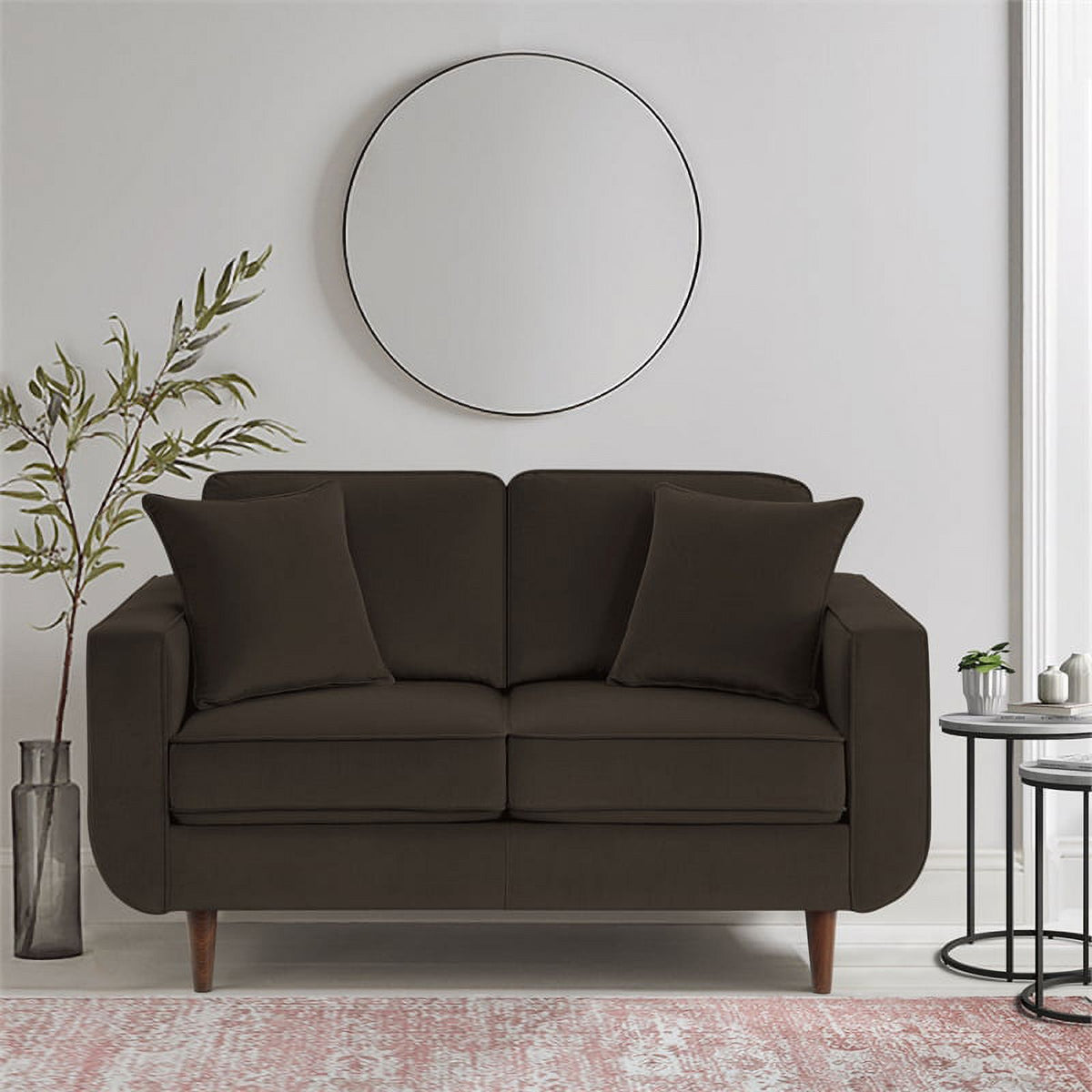 Chocolate Velvet Wood Loveseat I1088