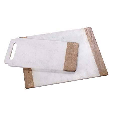 Natural White Marble Mango Wood Handled Board and Pastry Board Set V4208