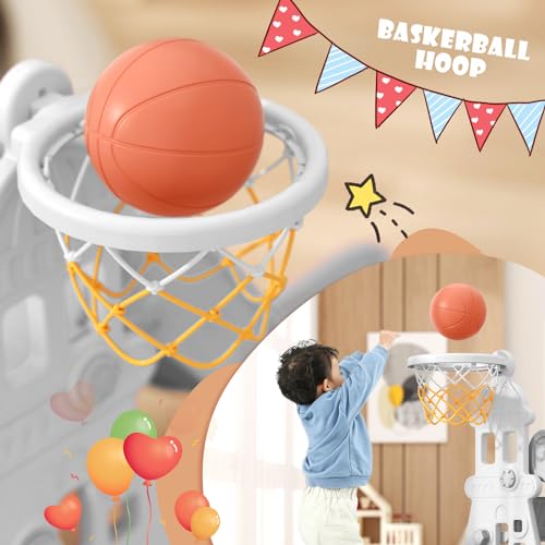 4-in-1 Toddler Slide with Climber, Ring Toss & Basketball Hoop (Pink) T6811