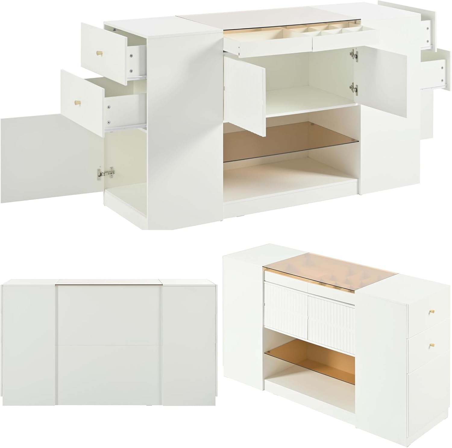 Glass Top Wooden Closet Island with 6 Drawers and 3 Cabinets Q2722