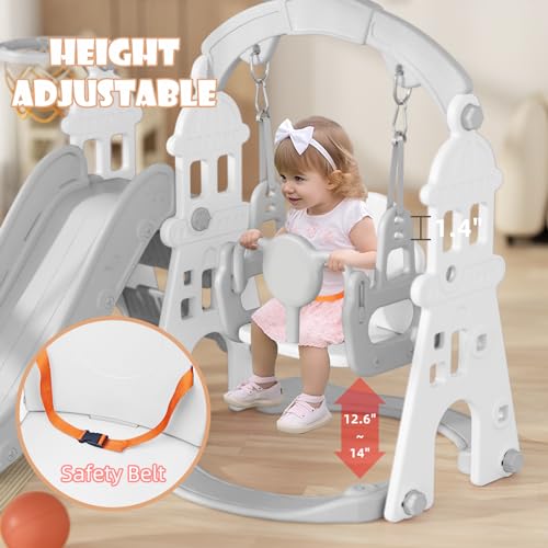 4-in-1 Toddler Slide with Climber, Ring Toss & Basketball Hoop (Pink) T6811