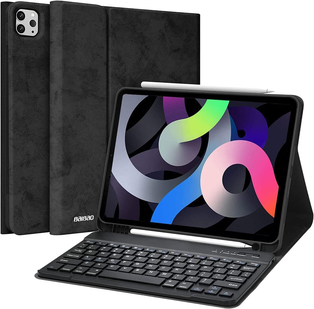 iPad Pro 11 Case with Keyboard for 2021/2020/2018 (3rd/2nd/1st Gen), 10.9 Inch iPad Air 4th Generation, with Pencil Holder and Detachable Wireless Bluetooth Keyboard (Black) X643