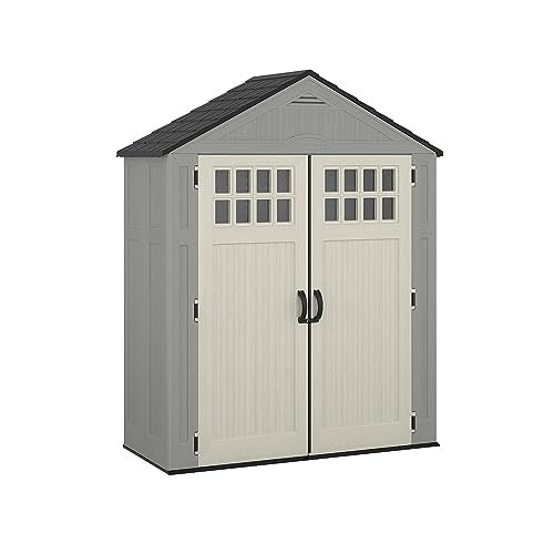 Heavy-Duty Resin Outdoor Shed with Double Doors and Windows, Dove Gray J419