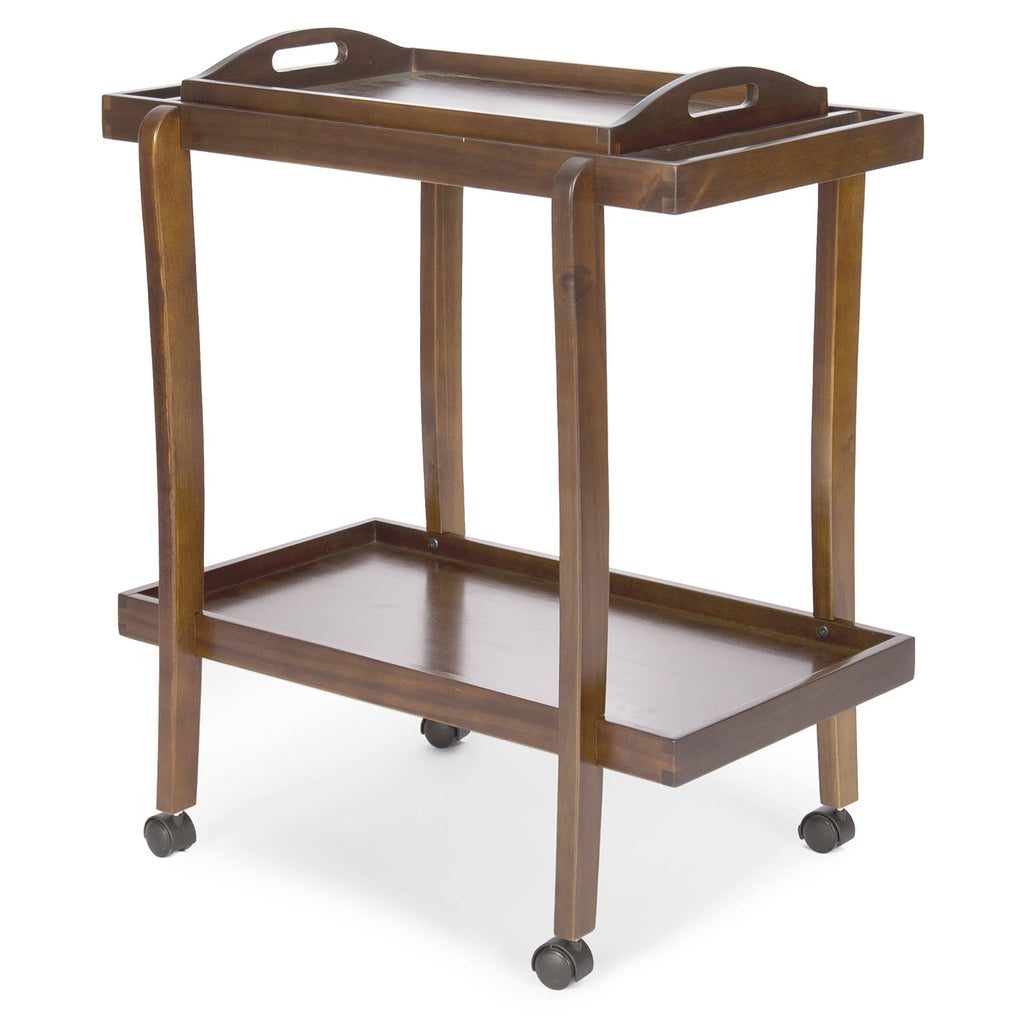 Dark Oak Acacia Wood Bar Cart with Removable Top Tray U50004