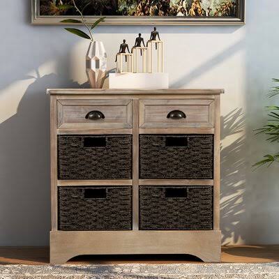 Beige Solid Wood Accent Cabinet F93609