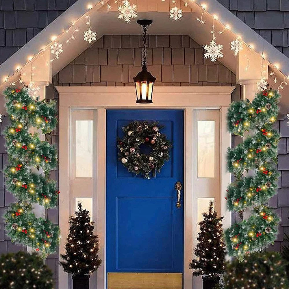2 Pcs 6ft Pre-Lit Christmas Garland with 40 Waterproof LED Light and Pine Cones and Berries, Battery Operated N615