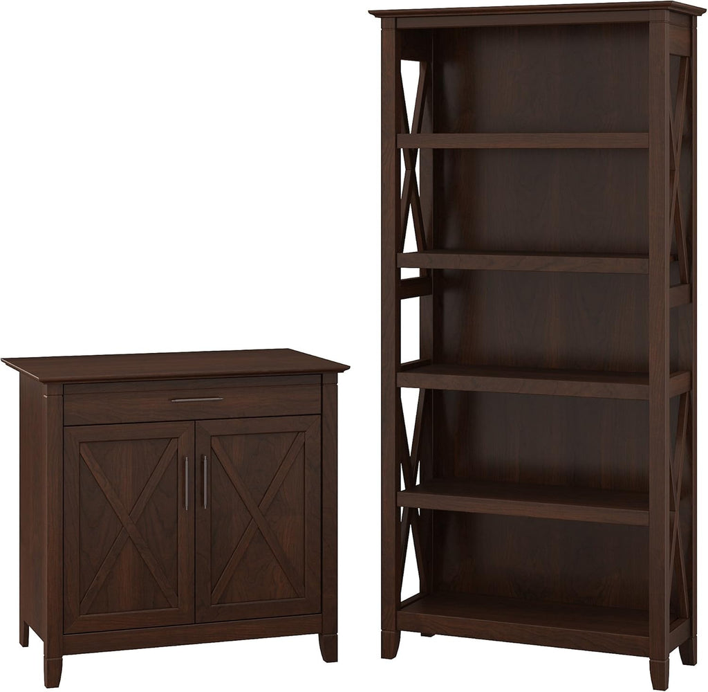 Bing Cherry Secretary Desk With 5 Shelf Bookcase L38110