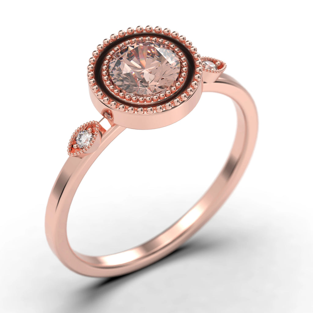 1.10 Carat Round Cut Morganite And Diamond Moissanite Engagement Ring in 925 Sterling Silver With 18k Rose Gold Plating O8788