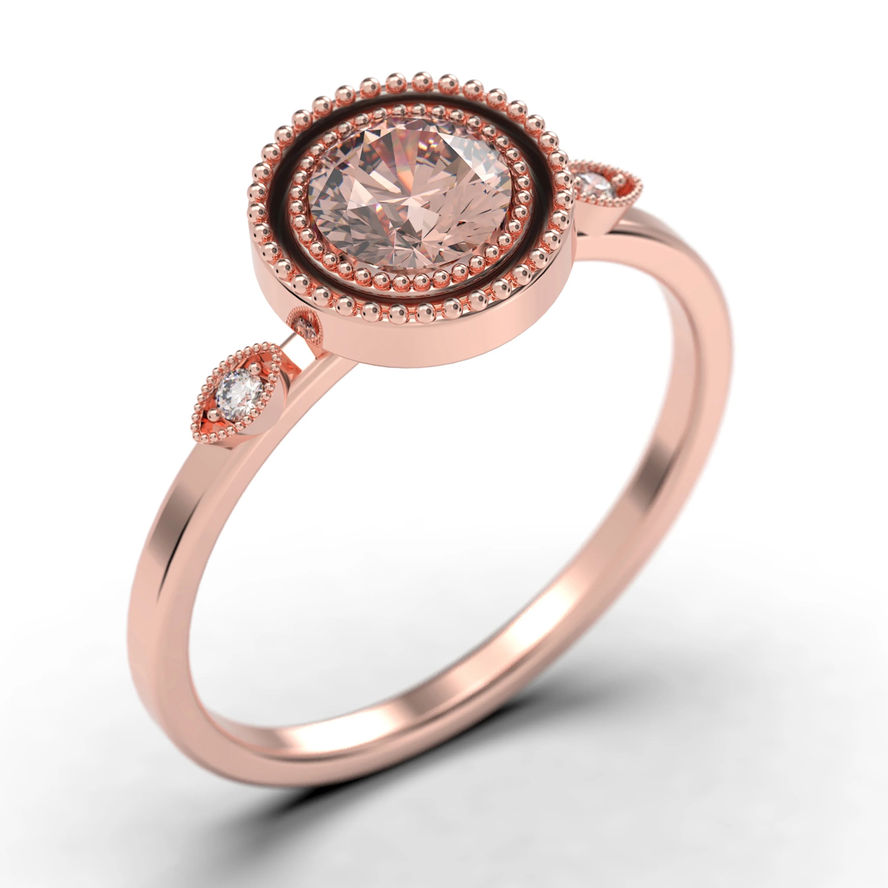 1.10 Carat Round Cut Morganite And Diamond Moissanite Engagement Ring in 925 Sterling Silver With 18k Rose Gold Plating O8788