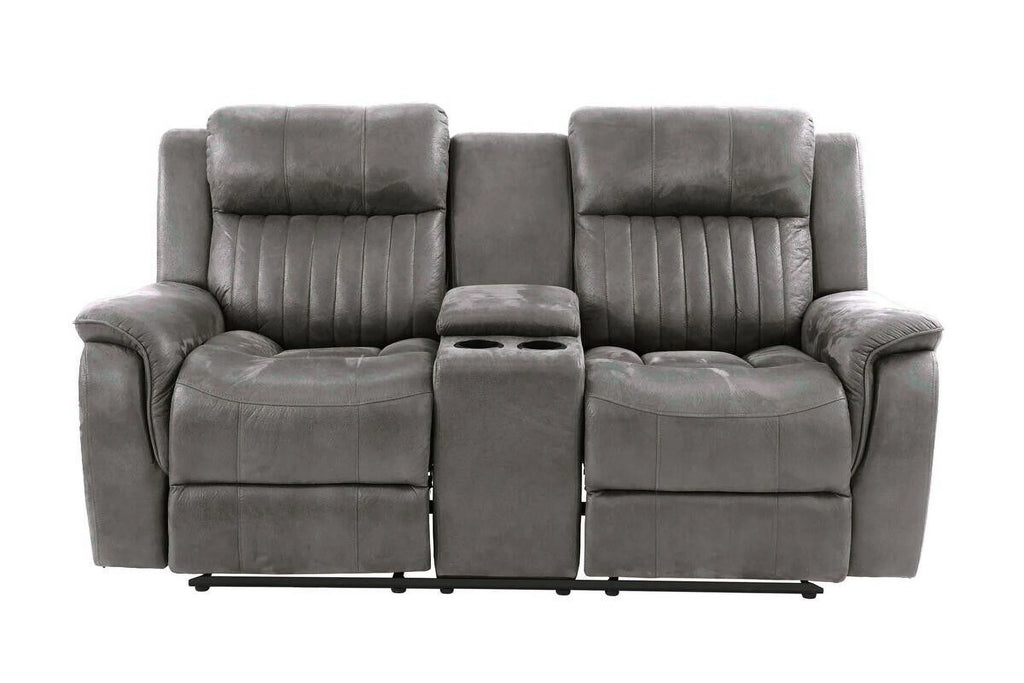 Slate Blue Leatherette Motion Loveseat with Console Reclining T889258