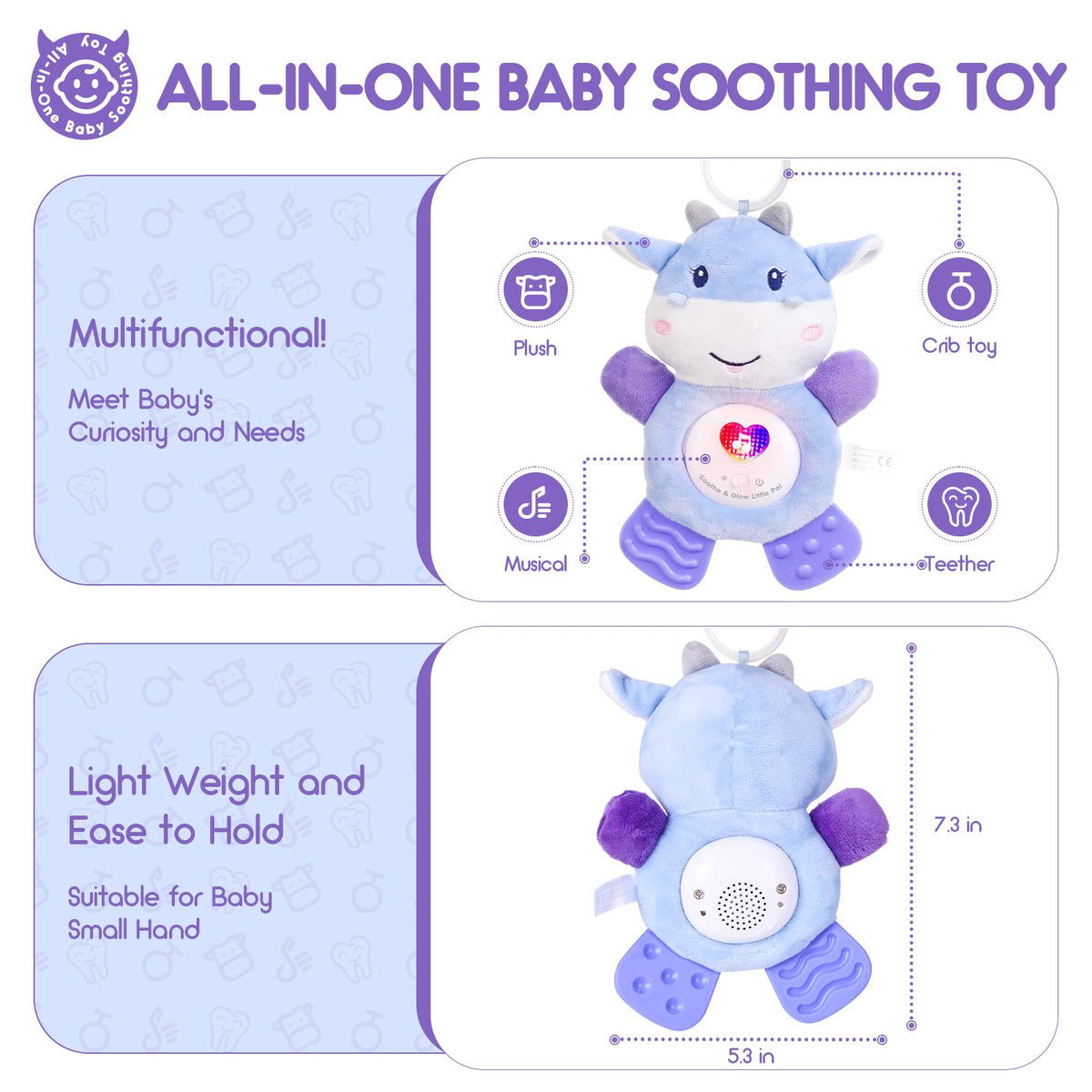 BPA Free Washable Plush Baby Teething Toys with Soft Light and Hook for Crib K83712