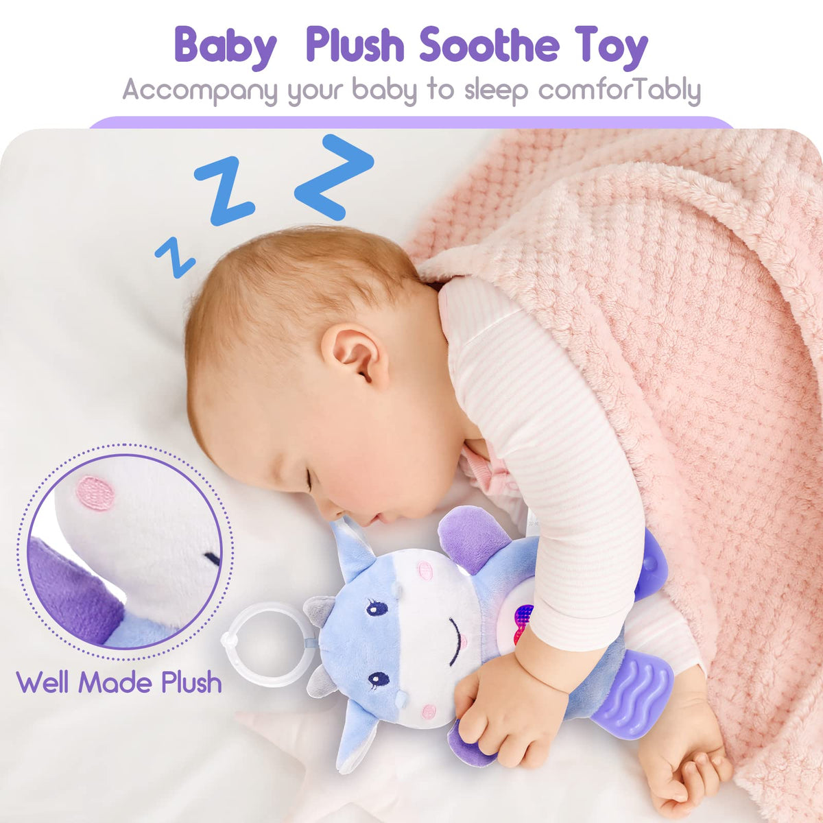 BPA Free Washable Plush Baby Teething Toys with Soft Light and Hook for Crib K83712