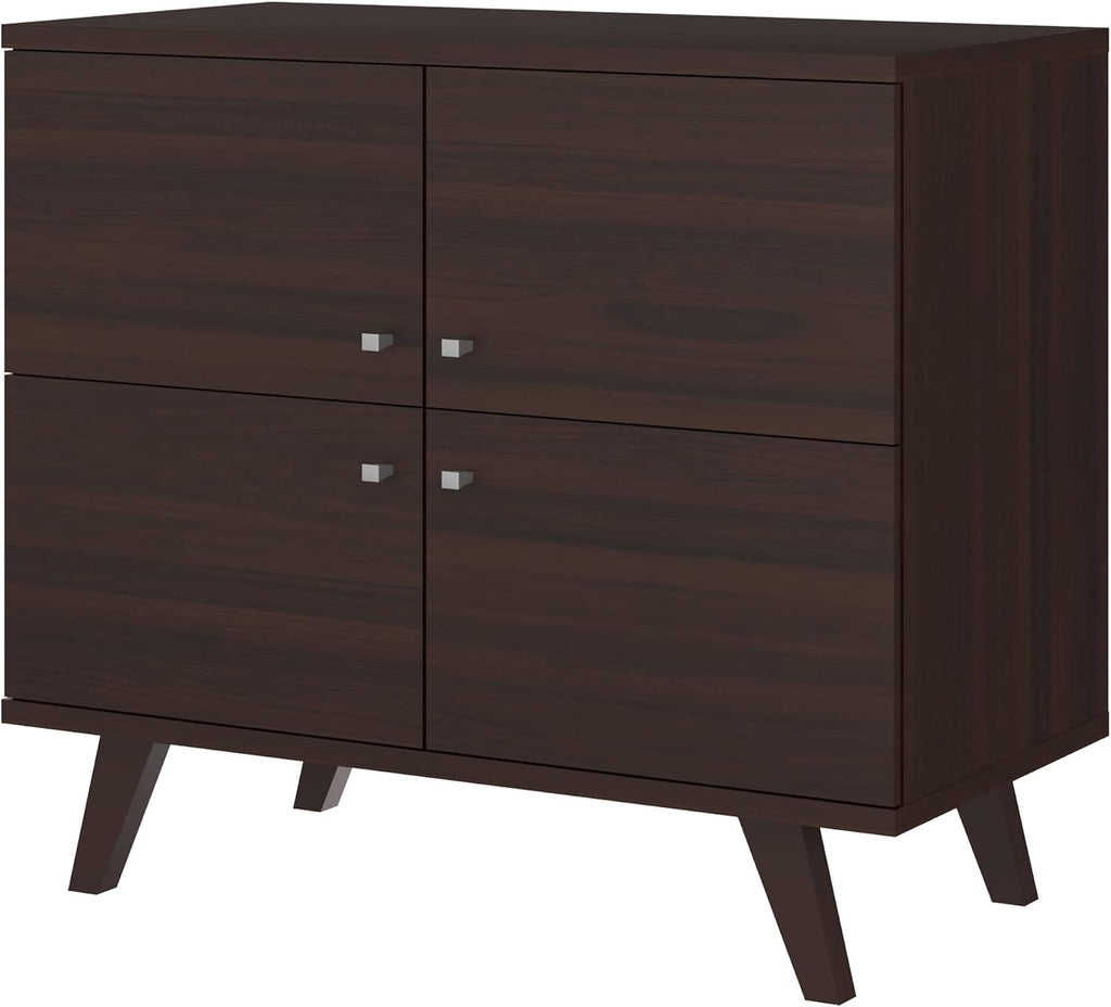 36-Inch Wooden Multipurpose Storage Cabinet with 4-Doors, Dark Brown C89965